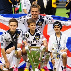 Becks: Celebrating with his boys
