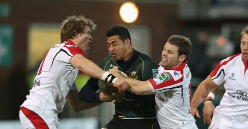 George Pisi; Andrew Trimble; Darren Cave saints v ulster George Pisi; Andrew Trimble; Darren Cave saints v ulster