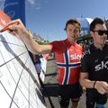 Edvald Boasson Hagen and Chris Sutton sign in ahead of the start in Unley