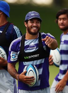 Blues centre Rene Ranger laughing Blues centre Rene Ranger laughing