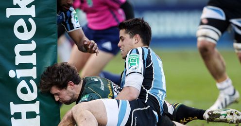 Dom Waldouck try for Northampton Saints v Glasgow Heineken Cup Dom Waldouck try for Northampton Saints v Glasgow Heineken Cup