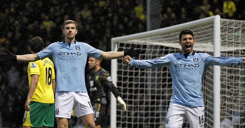 Dzeko (l): scored two in five minutes against Norwich