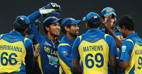 Sri Lanka celebrating a wicket during first Twenty20 against Australia Sydney