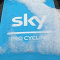 The snow-covered bonnet of the team car on Sunday morning