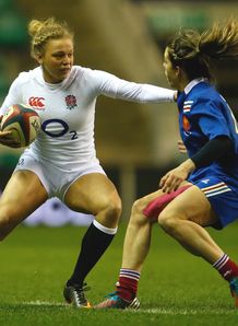 Kay Wilson of England hold off Elodie Guiglion of France during the Women s RBS Six Kay Wilson of England hold off Elodie Guiglion of France during the Women s RBS Six