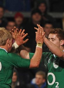 Luke Marshall and Paddy Jackson high five Luke Marshall and Paddy Jackson high five