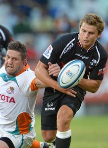 Pat Lambie of the Sharks and Frans Viljoen of the Cheetahs Pat Lambie of the Sharks and Frans Viljoen of the Cheetahs
