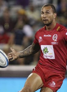 Reds fly half Quade Cooper kicking from hand