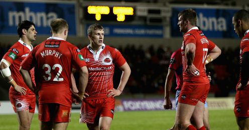 Salford City Reds looking dejected v Wigan Warriors Super League Salford City Stadium Salford City Reds looking dejected v Wigan Warriors Super League Salford City Stadium