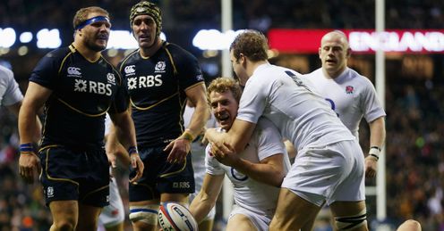 Billy Twelvetrees of England celebrates his try Billy Twelvetrees of England celebrates his try