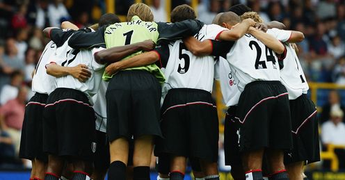 Fulham v Middlesbrough, August 2003: there are seven Frenchmen in this huddle!