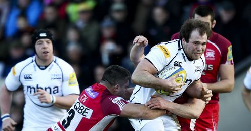 Henry Thomas of Sale is tackled by Paulica Ion of London Welsh Henry Thomas of Sale is tackled by Paulica Ion of London Welsh