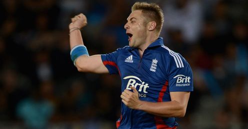 Luke Wright celebrates wicket New Zealand v England T20 Eden Park