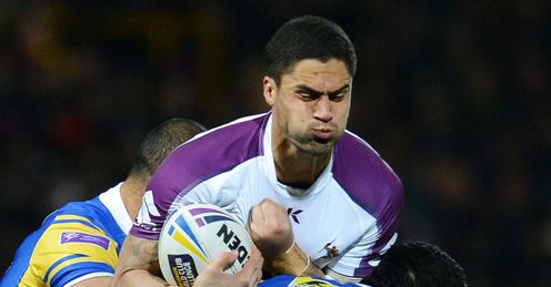 Melbourne Storm s Jesse Bromwich C is tackled by Leeds Rhino s Kylie Leuluai Melbourne Storm s Jesse Bromwich C is tackled by Leeds Rhino s Kylie Leuluai