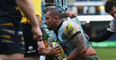 Samu Manoa try Worcester v Northampton Samu Manoa try Worcester v Northampton