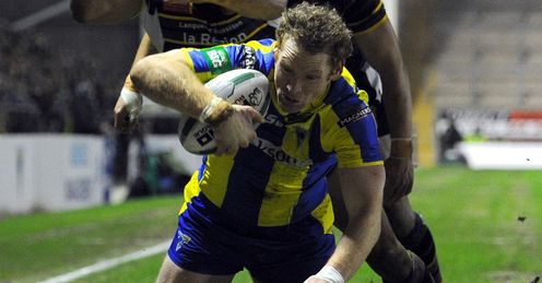 Joel Monaghan Warrington Wolves scoring a try against Catalan Dragons Joel Monaghan Warrington Wolves scoring a try against Catalan Dragons