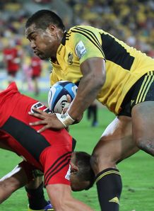 Hurricanes wing Julian Savea bouncing off Israel Dagg Hurricanes wing Julian Savea bouncing off Israel Dagg