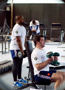 Mathieu Bastareaud and Florian Fritz in the gym