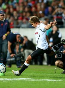 Sharks back Pat Lambie kicking from touchline Sharks back Pat Lambie kicking from touchline