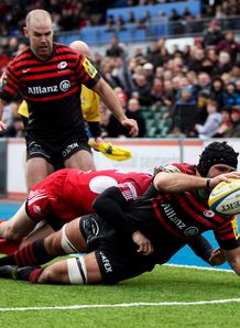 Will Fraser of Saracens scores a try v London Welsh Will Fraser of Saracens scores a try v London Welsh