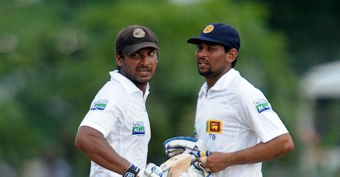 Kumar Sangakkara left and Tillakaratne Dilshan Sri Lanka v Bangladesh 1st Test day 5 Galle