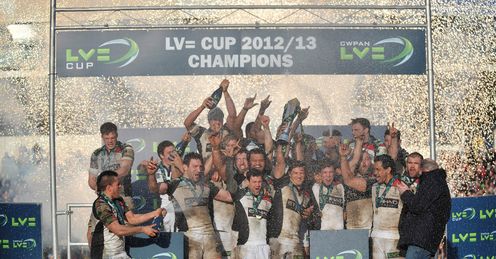 Harlequins Team celebrate winning the LV Cup Final during the LV Cup Final Harlequins Team celebrate winning the LV Cup Final during the LV Cup Final