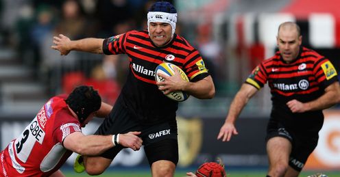 Sarries hooker Schalk Brits on the charge