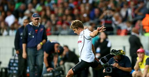 Sharks back Pat Lambie kicking from touchline Sharks back Pat Lambie kicking from touchline