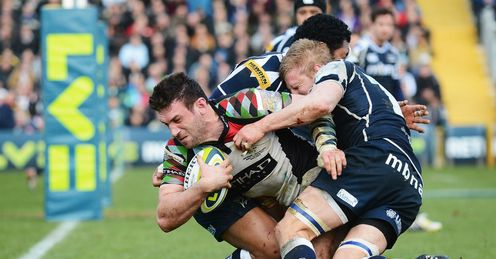 Tom Guest of Harlequins drives on to score his team s second try during the LV Cup Final between Sale Sharks and Harlequins at Sixways Stadium Tom Guest of Harlequins drives on to score his team s second try during the LV Cup Final between Sale Sharks and Harlequins at Sixways Stadium