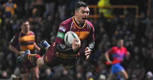 Danny Brough Huddersfield Giants diving over for a try against Leeds Rhinos Danny Brough Huddersfield Giants diving over for a try against Leeds Rhinos