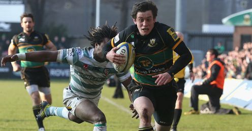 Jamie Elliott Northampton scoring a try against London Irish Jamie Elliott Northampton scoring a try against London Irish