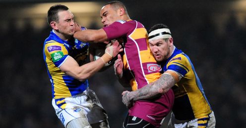Leory Cudjoe Huddersfield Giantsrunning with the ball against Leeds Rhinos Leory Cudjoe Huddersfield Giantsrunning with the ball against Leeds Rhinos