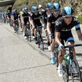 Team Sky again hit the front en masse to defend the yellow jersey