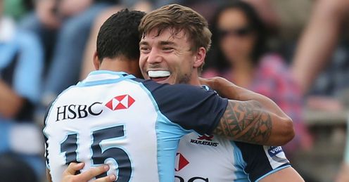 Cam Crawford hugging Israel Folau Waratahs 2013 Cam Crawford hugging Israel Folau Waratahs 2013