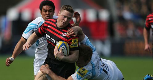 Chris Ashton of Saracens is tackled by Chris Pennel of Worcester Chris Ashton of Saracens is tackled by Chris Pennel of Worcester