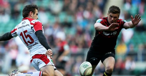 Jared Payne of Ulster attempts to clear the ball under pressure from Owen Farrell of Saracens Jared Payne of Ulster attempts to clear the ball under pressure from Owen Farrell of Saracens