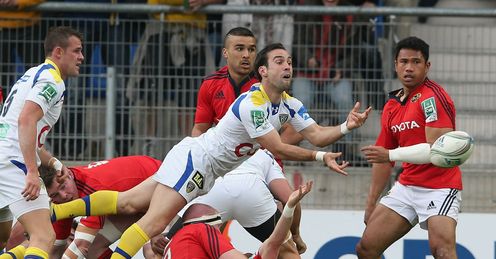 Morgan Parra of Clermont Auvergne passes the ball Morgan Parra of Clermont Auvergne passes the ball