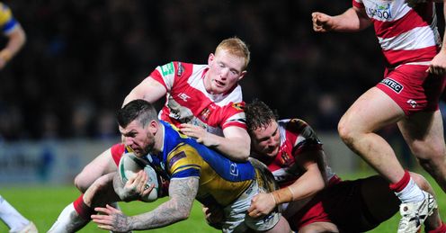 RUGBY LEAGUE STOBART SUPER LEAGUE HEADINGLEY CARNEGIE Liam Farrell Wigan Warriors Brett Delaney RUGBY LEAGUE STOBART SUPER LEAGUE HEADINGLEY CARNEGIE Liam Farrell Wigan Warriors Brett Delaney