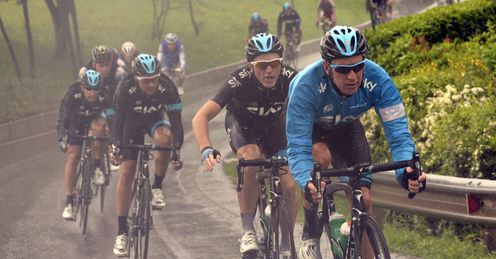 Wiggins (right): has suffered on wet roads in Italy