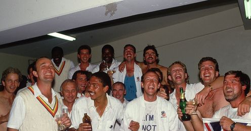 Their song: Gatting's winners warm up for an evening with Elton after retaining the Ashes