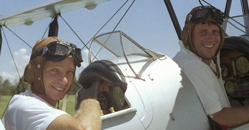 Flight of fancy: Gower and Morris tried to lift the tension on the 1990/91 with some high jinks