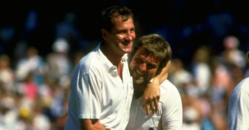Winners in arms: John Emburey and Mike Gatting celebrate Ashes glory