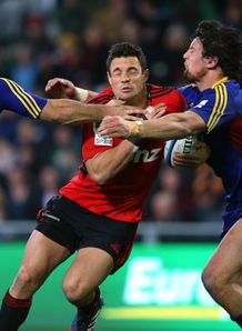Dan Carter of the Crusaders is tackled v Highlanders Dan Carter of the Crusaders is tackled v Highlanders