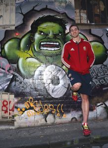 George North Lions poses with street art graffiti George North Lions poses with street art graffiti