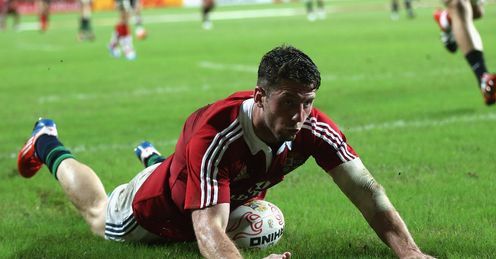 Alex Cuthbert scoring for the Lions Alex Cuthbert scoring for the Lions