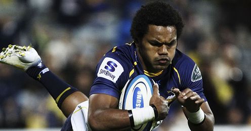 Brumbies wing Henry Speight diving over Brumbies wing Henry Speight diving over
