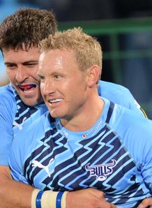Jano Vermaak of Bull celebrates with Morne Steyn Jano Vermaak of Bull celebrates with Morne Steyn