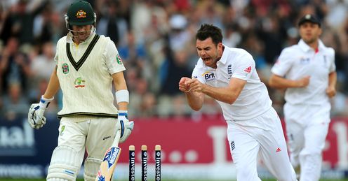 'Jaffa': Anderson celebrates the wicket of Michael Clarke