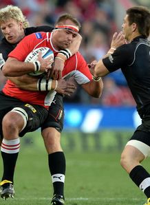 Hendrik Roodt of the Lions gets tackled v Kings Hendrik Roodt of the Lions gets tackled v Kings
