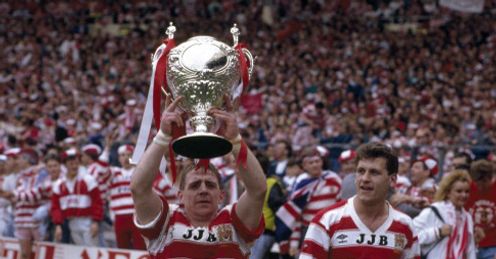 Andy Gregory lifting the Challenge Cup trophy